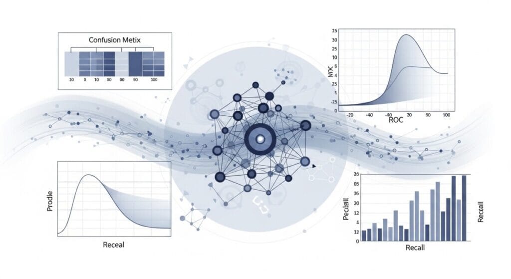 혼동 행렬과 ROC 곡선 등 다양한 그래프로 표현된 인공지능 모델 평가지표들의 시각화